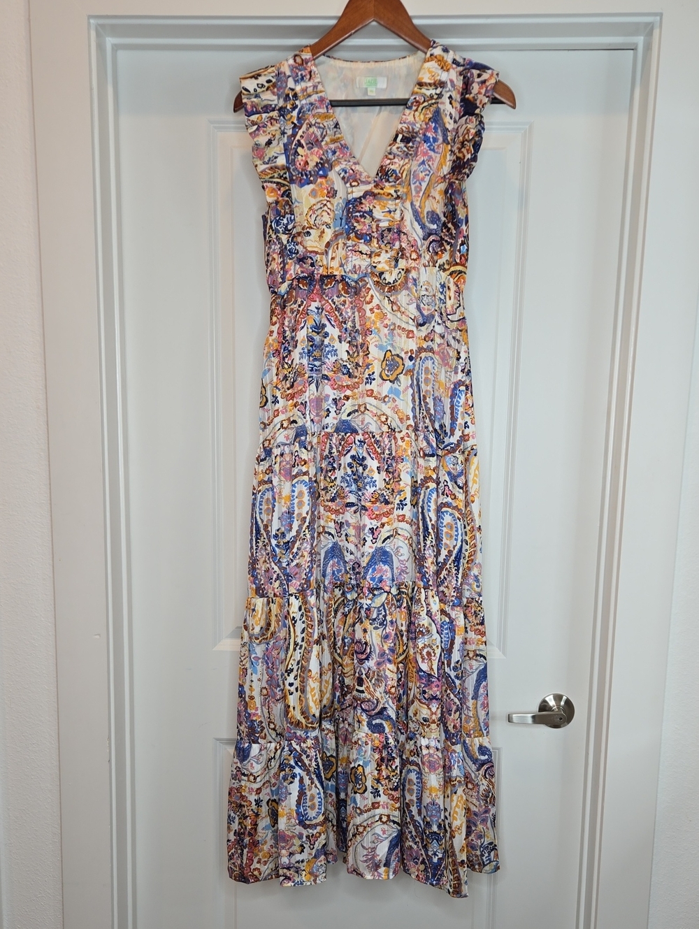 Jade Melody Tam Paisley Ruched V-Neck Maxi Dress Women's Size XS W/Pockets